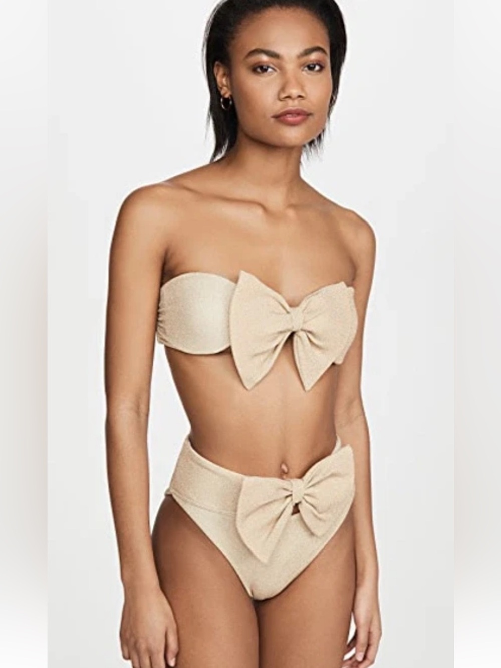 Beach Riot Shimmer Gold Bow Bikini Set NWT XS